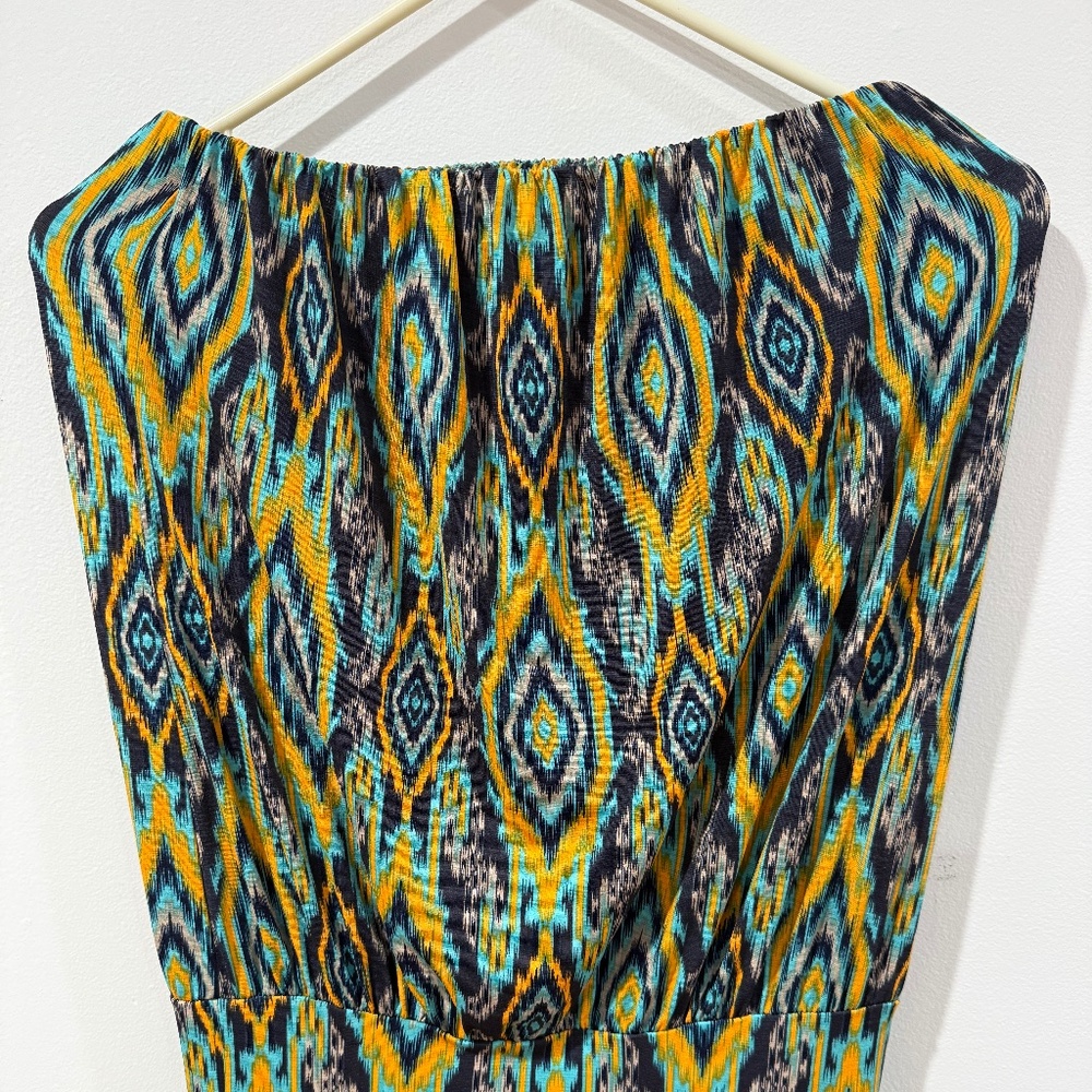 Multi-coloured A-line midi strapless dress with a boho vibe #festivalvibes